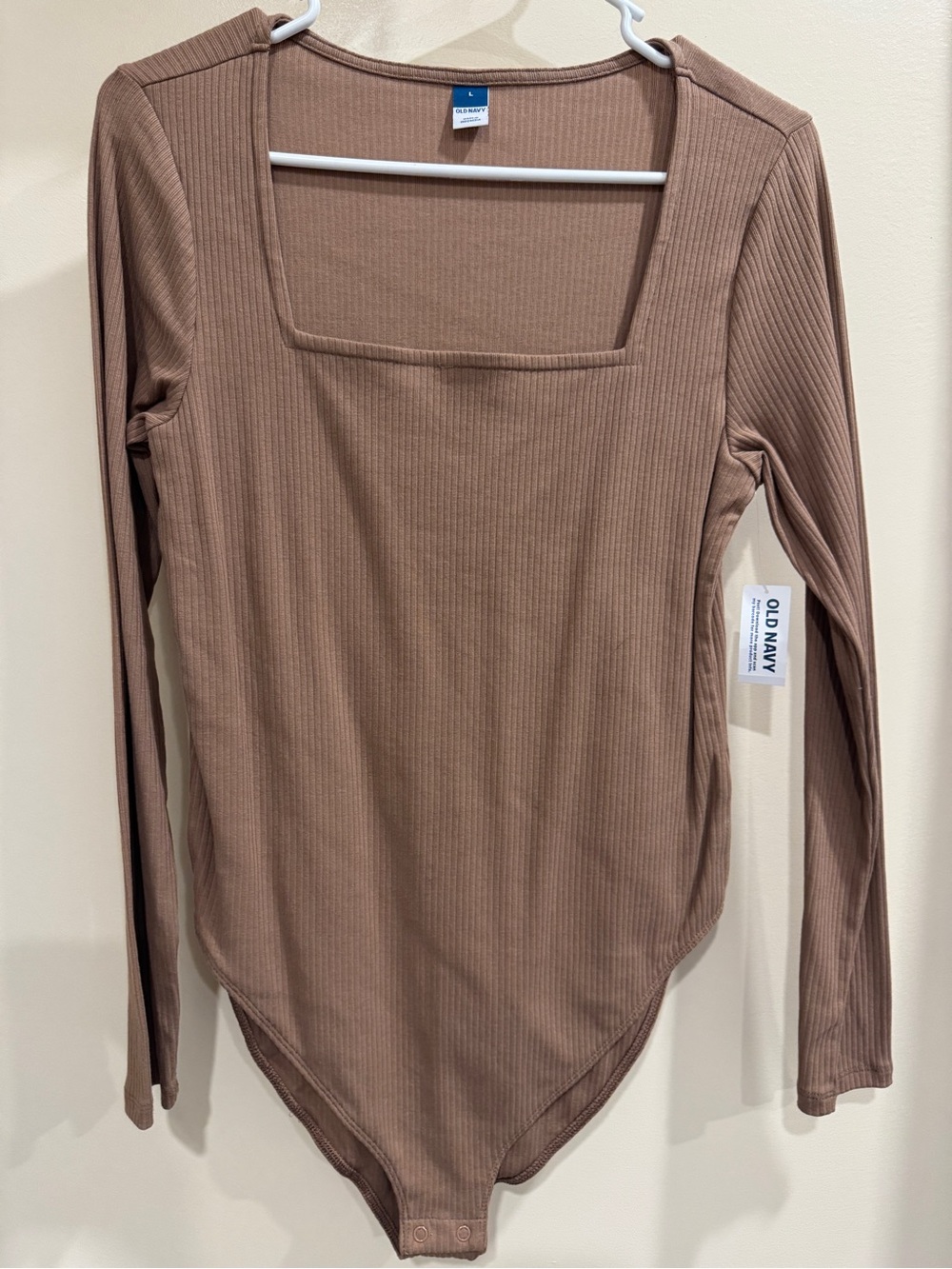 Old Navy Ribbed Square-Neck Long Sleeve Bodysuit - Taupe Brown